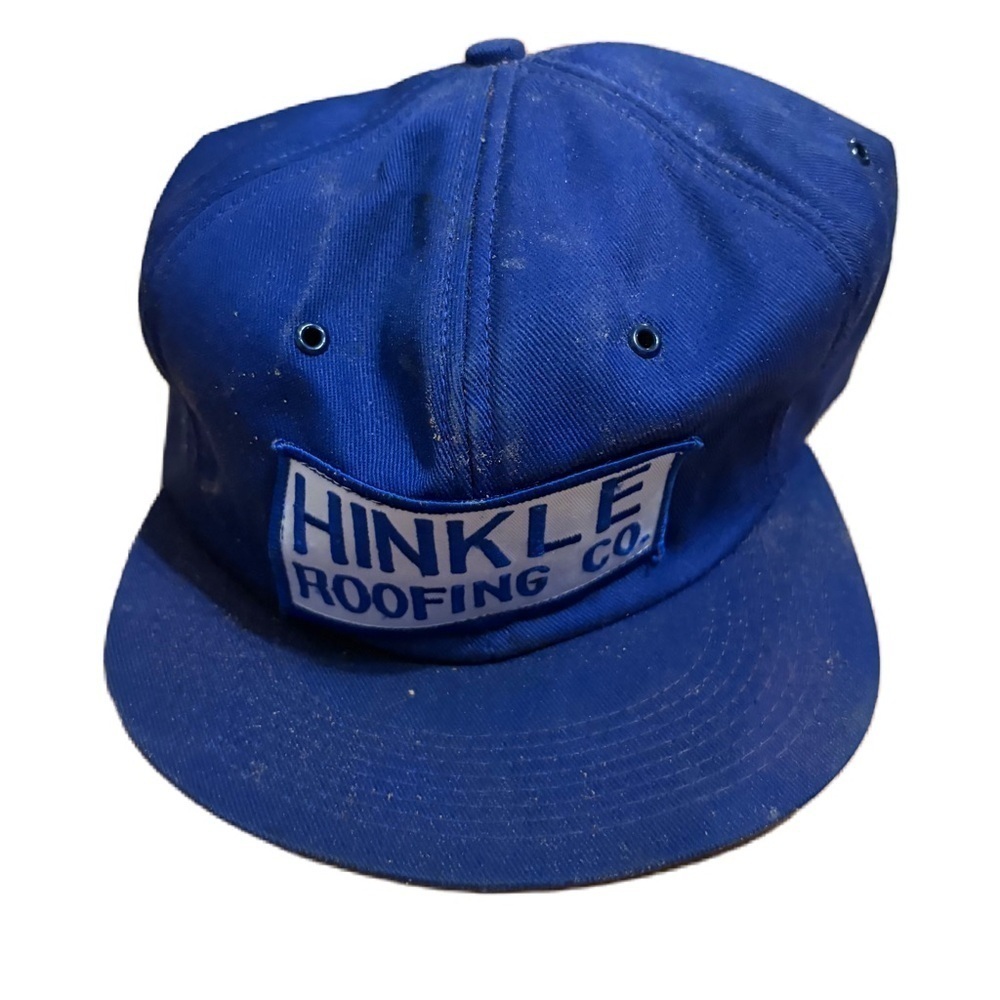 Vintage Hinkle Roofing Co. Hat Patch SnapBack Trucker Blue White